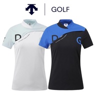 [DESCENTE] GOLF DESCENTE] GOLF Ladies Contrast Ribbed GOLF Short Sleeve Top (Black/White)