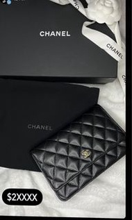 Chanel Wallet woc 黑色荔枝牛皮金色cc logo