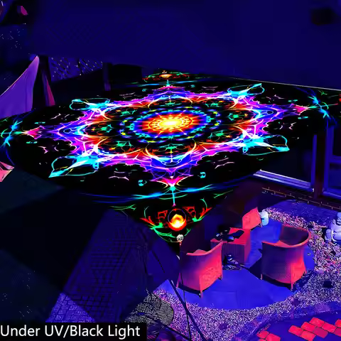 1 Piece Vibrant Digital Mandala Awning Featuring a Glowing Core and a Kaleidoscopic Neon Pattern wit
