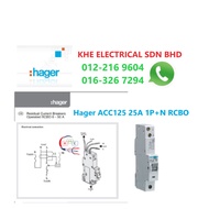 Hager ACC125 25A/20A 1P+N 10mA/100mA Type C Electronic RCBO (100% Original)