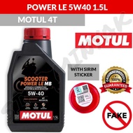 GUARANTEE 100% ORIGINAL MOTUL 4T SCOOTER POWER LE 5W40 1.5L ENGINE OIL MINYAK HITAM ENGINE OIL MOTOR