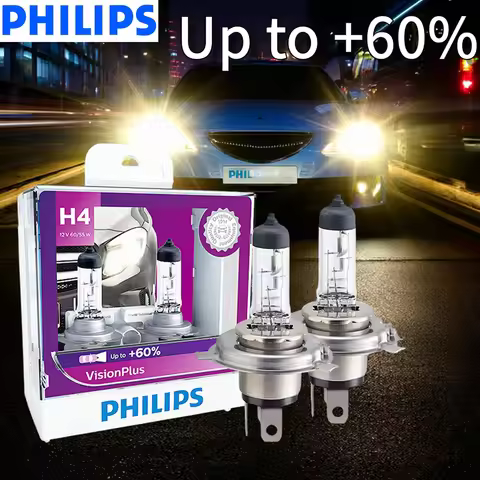 Philips H4 12V 60/55W P43t VisionPlus 3250K Bright Light Up to 60% Increased Bright Original Halogen