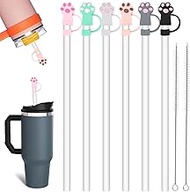 30 cm Straws Reusable for Stanley Cup, 6 Silicone Straw Covers with 6 PE Straws and 1 Brush, Accesso