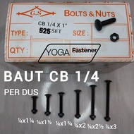 1 Box of CB Bolts and Nuts 1/4 bolts, lock nuts, 10 truck bed bolts, fence bolts, umbrella bolts, ca