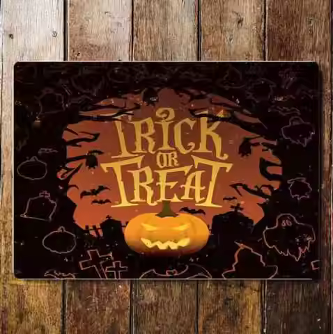 Trick or Treat Halloween Pumpkin Ghost Metal Sign Plaque