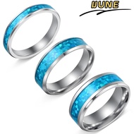 IJUNE 2PCS Stainless Steel Wedding Ring, 8mm 6mm 4mm Width Blue Opal Inlay Blue Opal Inlay Ring, Fas