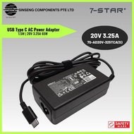 7-STAR* 20V 3.25A 65W USB Type C AC Power Adapter | 1.5M Cable | SAFETY MARK Adaptor - 7S-AD20V-325T