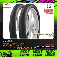 TAYAR KOMBO CORSA PLATINUM TUBELESS TYRE R46 90/80-17 + 120/60-17 FOR SYM VF3i 185, HONDA RS150 RS15