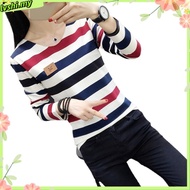 COSHOP  baju t shirt perempuan tshirt women Korean Fashion Plus Size Striped Shirt Fashion Casual Loose Tops Long Sleeve T-shirt Baju Lengan Panjang