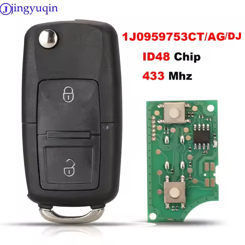 jingyuqin Car Remote Key For VW Bora Golf Polo Passat Touran Seat Skoda 434MHz ID48 Chip 1J0959753AG