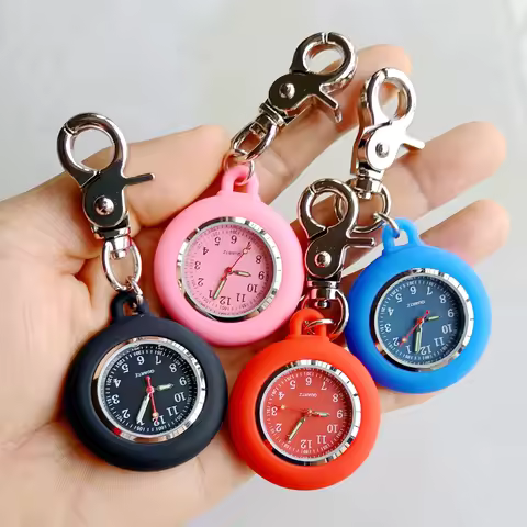 Silicone Women Mens Unisex Nurse Doctor Keychains Hanging Pocket Watches Colourful Carabiner Alloy S