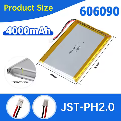 4000mAh 14.8Wh 3.7V Li Lithium Battery 606090(JST-PH 2.0 Plug) Lipo For Keychron k2 Keyboard GPS Car