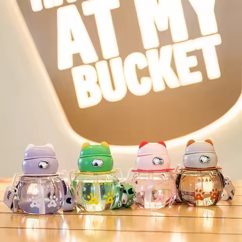 450ml Leak-Proof Straw Water Bottle with Adjustable Strap Sippy Cup with Straw