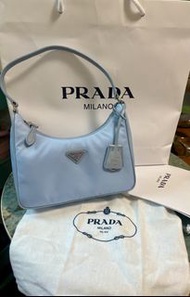 Prada mini bag re edition ( baby blue x sliver  , leather strap)