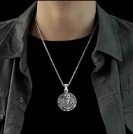 ROUND HANUMAN FACE PENDANT WITH SILVER COATED CHAIN