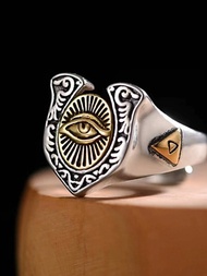 1個復古朋克合金眼睛裝飾開口戒指,適合男士、情侶和日常穿著