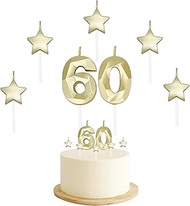 60th Birthday Candles for Cake - Number 60 & 6 & 0 Birthday Candles and Glitter Star Birthday Candle
