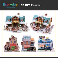 【E.E】Mainan Kids DIY 3D Puzzle Castle House Educational Jigsaw Toy Early Learning Fun Creative Learn