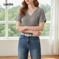 Lovito T-shirt Ribknit Santai Musim Bunga/Panas untuk Wanita L143ED424