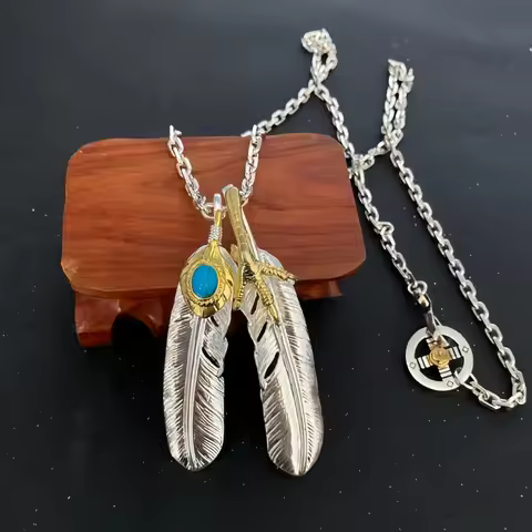 Takahashi Goros Vintage Turquoise Eagle Claw Feather Pendant Necklace Indian Style Fashion Couple Ve