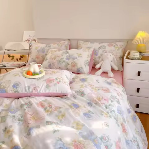 Luxury 100% Cotton Floral Duvet Cover Set 3-Piece (1 Duvet Cover + 2 Pillowcases) - Wrinkle-Free, Ho