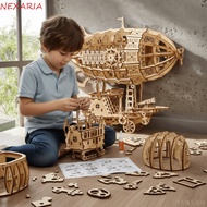 NEXARIA‌ Airship Model, Wooden Construction Hand Craft 3D Wooden Puzzle, Toy Construction Mechanical