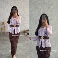 Kebaya Bali Set Brukat Semi Prancis Ungu Lilac
