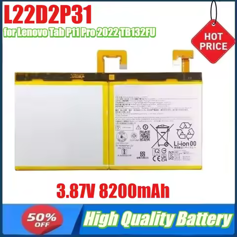 3.87V 8200mAh L22D2P31 Battery for Lenovo Tab P11 Pro 2022 TB132FU TB138FU TB138FC Flat Battery