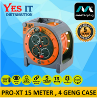 Masterplug Pro-XT 15 Meter 4 Gang Case Reel Portable Extension PVC Cable Size 1.25mm2 H05VV-F (HMU15