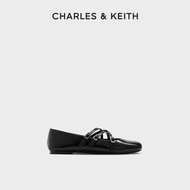 CHARLES&KEITH Flat Shoes CK1-70920205 รองเท้าบัลเลต์ส้นแบนแบบแมรี่เจนพร้อมสายรัดไขว้ Burgundy 41