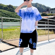 Sales Over 10,000 Boys Summer Suits 2024 Medium Large Children Handsome Short-Sleeved Sportswear Fas