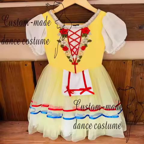 Yellow Giselle Farmer Variations Pong Long Silk Dress Ballet Performance Costume Customization