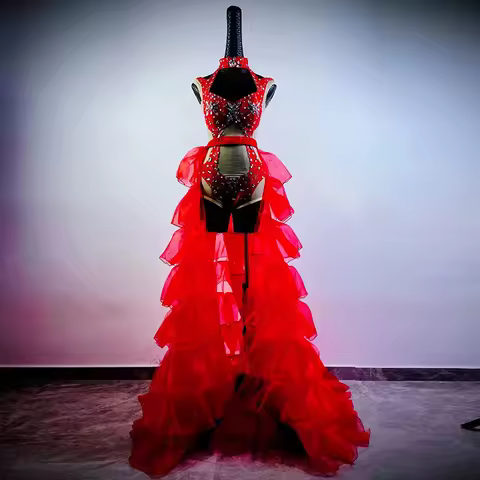 Sparkly Hollow Out Rhinestone Bodysuit Pole Dance Clothes Nightclub Bar Mesh Dancewear Drag Queen Co