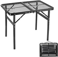 Moosinily Folding Table 2Ft Camping Table with Carry Handle Adjustable Height Mesh Top Small Foldable Table Portable for Outdoor Indoor BBQ Travel Grill Barbucue Beach Black