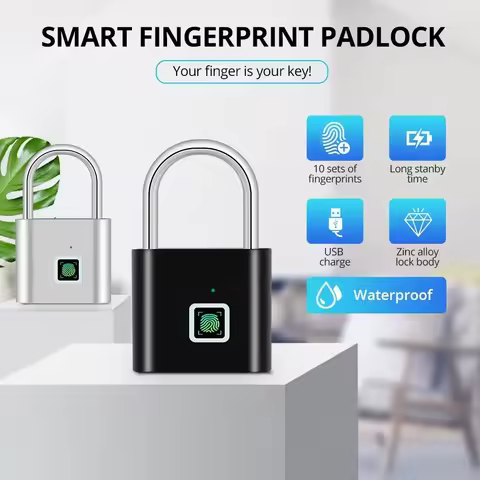 Outdoors Keyless USB Charging Smart Lock Fingerprint Padlock Waterproof Door Lock 0.2sec Unlock Port