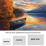 Autumn Lake Boat Puzzle 120/500/1000pcs, Charming Fall Lakeside View Teka-Teki Bot Tasik Musim Luruh