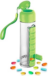 Synergy Water Bottle & Pill Organizer - Travel Storage Container for Water, Juice, Vitamins - Portab