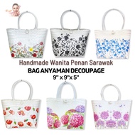 9" X 9" - Decoupage Beg Anyaman Sarawak  / tote bag women / Bakul Anyaman Penan PVC