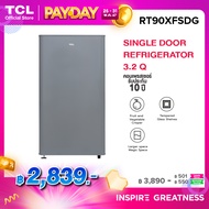TCL ตู้เย็น 1 ประตู ขนาด 3.2 Q สีเงิน/ขาว จัดส่งฟรี รับประกัน 10 ปี รุ่น RT90XFSDG พร้อมแผงควบคุมอุณหภูมิ เหมาะกับออฟฟิศ ห้องนอน หรือห้องครัว
