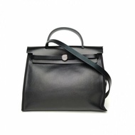 HERMES Herbag31黑色防水帆布/牛皮B刻銀扣肩背包