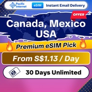 Pacific Internet USA / Canada / Mexico Travel eSIM Roaming Data 30 Days 4GB-8GB + Unlimited Data | E