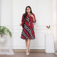 Baraja | Red Seno Bolero Dress | Casual Batik Women's Dress | Modern Office Clothes | Latest Women's Dresses 2024