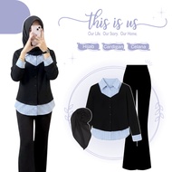 Outfits TrendyWanitas | 3in1 | Blouse YUKI biru + celana cutbray + Hijab | Coffee Outfit - BU311N
