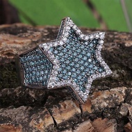 Mint Green AAA Cubic Zirconia Bling Ice Out Jewish Star of David Hexagram Rings for Men Hip Hop Rapp