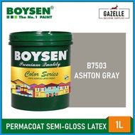 ❖ ❤ Boysen Color Series Permacoat Semi-Gloss Latex Paint Ashton Gray B7503- 1 Liter