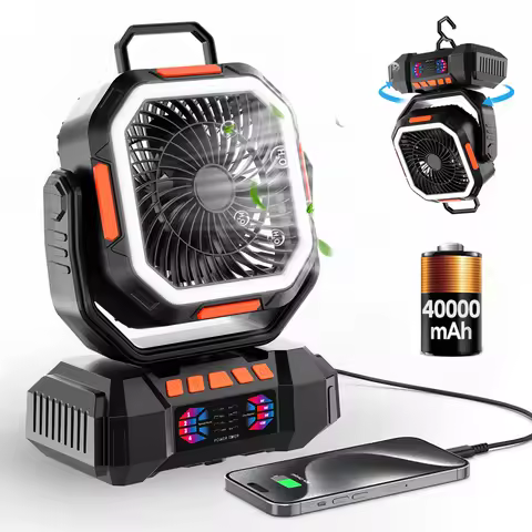 Camping Fan 40000mAh Battery Powered Fan Rechargeable 4 Speeds with LED Lantern - Portable Outdoor T
