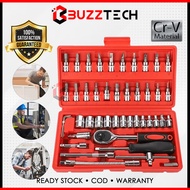 BuzzTech 46Pcs 1/4 Inch Tools Set Screwdriver Box Socket Set Ratchet & Bits Chrome Vanadium CR-V Spa