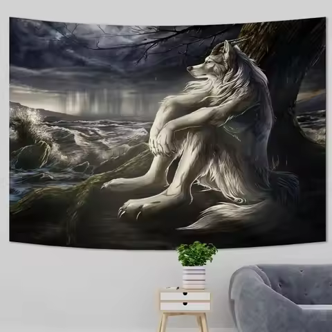 VIKAMA Emotional Wolf Tapestry Wall Hanging, Ultra-High-Definition Print, Gothic Room Decor, Emotion