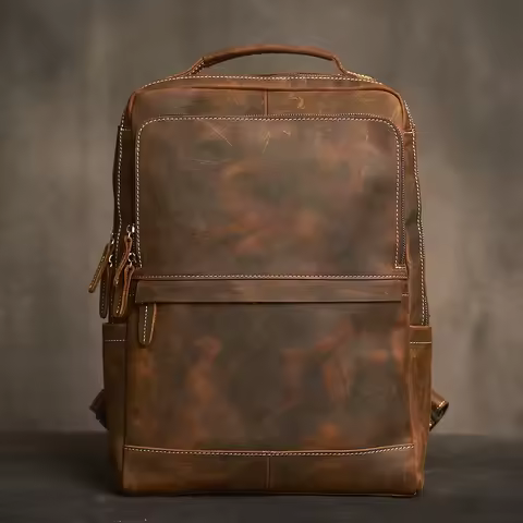 Casual Genuine Leather Men's Backpack Camping School Backpack Travel Bag Office Backpack Laptop Bag 
