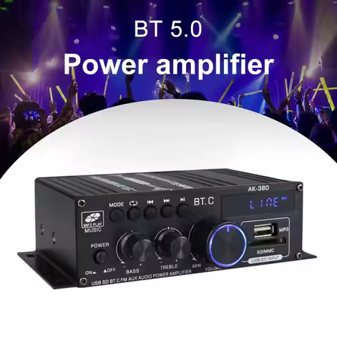 AK-380 800W Home Car Power Amplifier 2 Channel Bluetooth 5.0 Audio Digital Amplifier FM USB Remote C